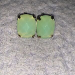 Vintage Monet Large jade Crystal clip on Earrings in gold tone, Monet stamped
